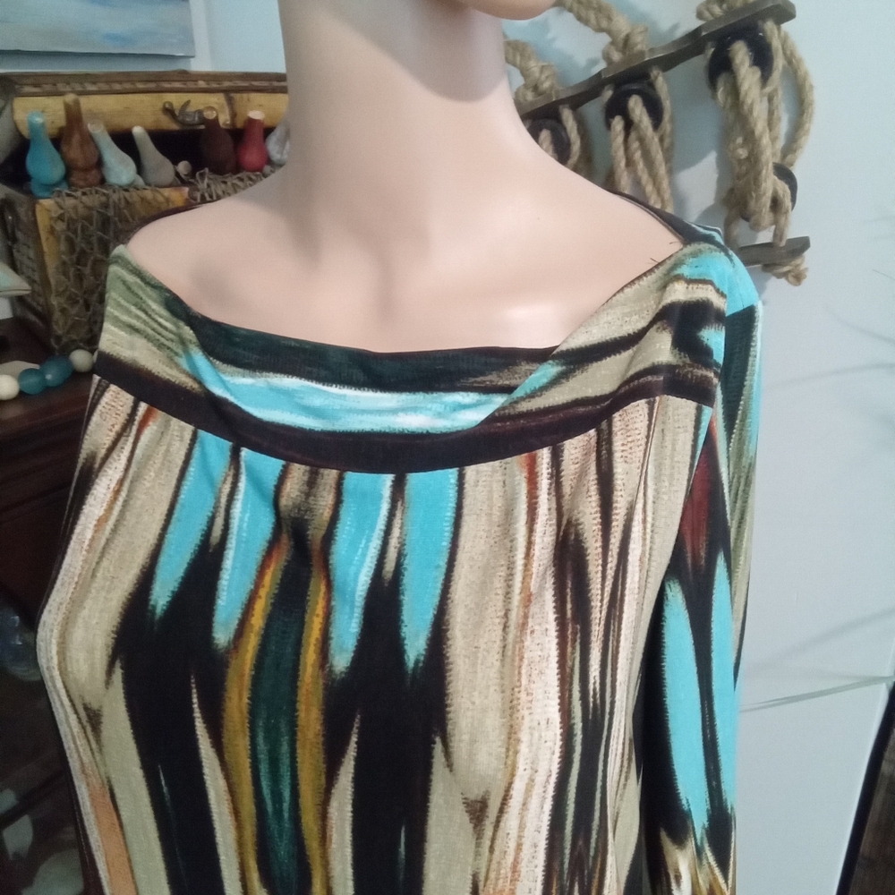 Donna Morgan Size 12 Beautiful Multicolor Sheath Midi Dress - Picture 4 of 8